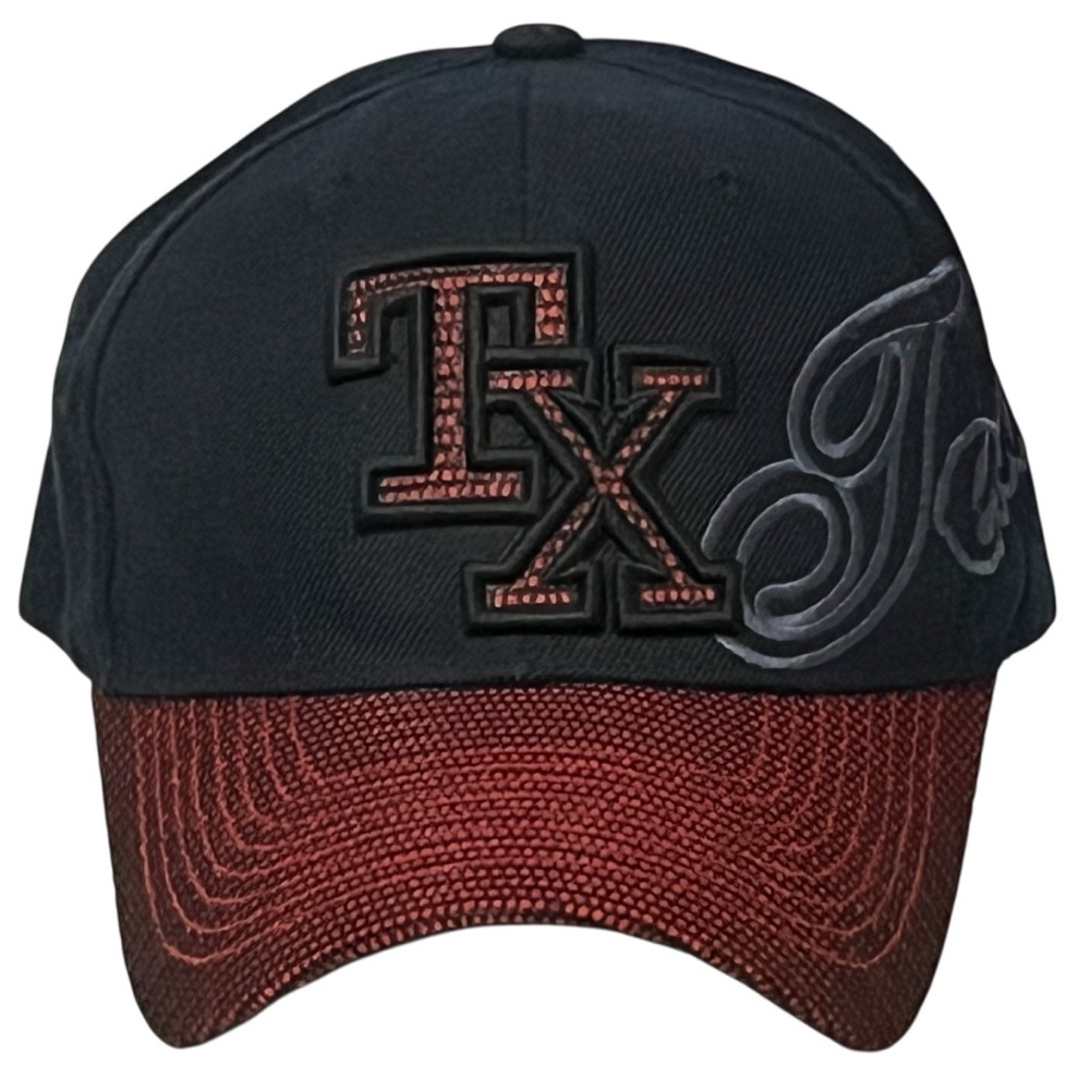 Texas Adjustable Black Ball Cap with Red TX Design by Blue Ocean